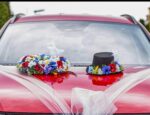 Výzdoba na svadobné auto -  venček (kruh) + klobúk (zdobený)