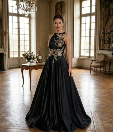 Luxusné spoločenské šaty Black Gold Elegance – veľkosť XS